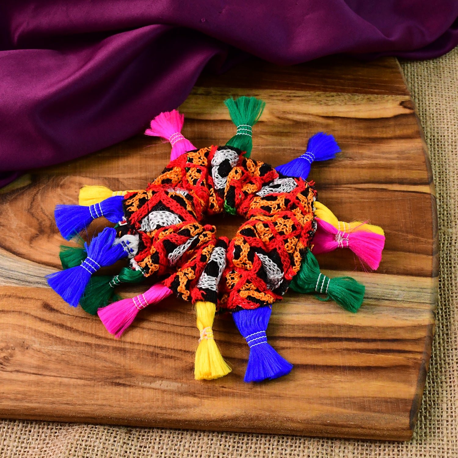 Navratri Hair Bun – Vibrant Multicolor Tassel Juda Accessory