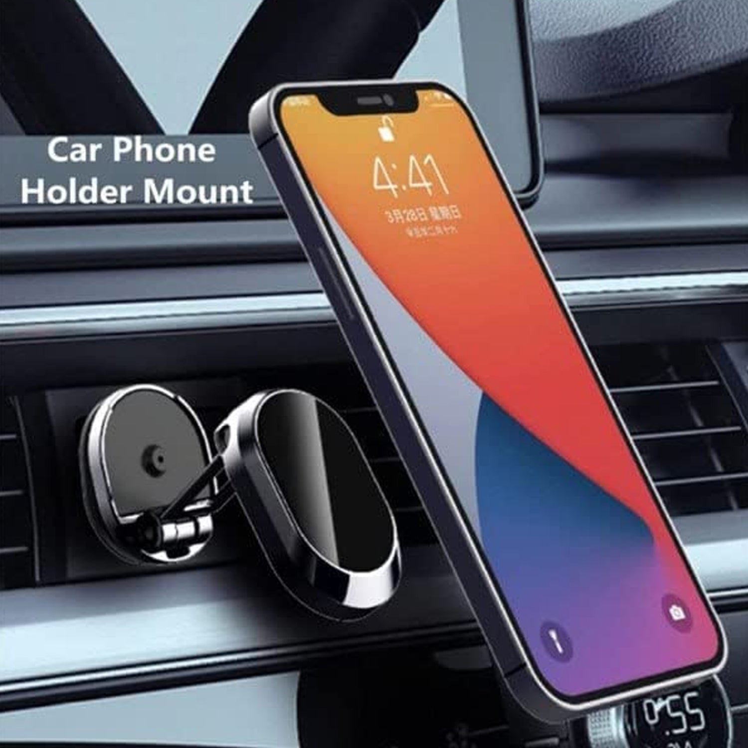 Magnetic Car Phone Holder – 360° Rotating Metal Mount |