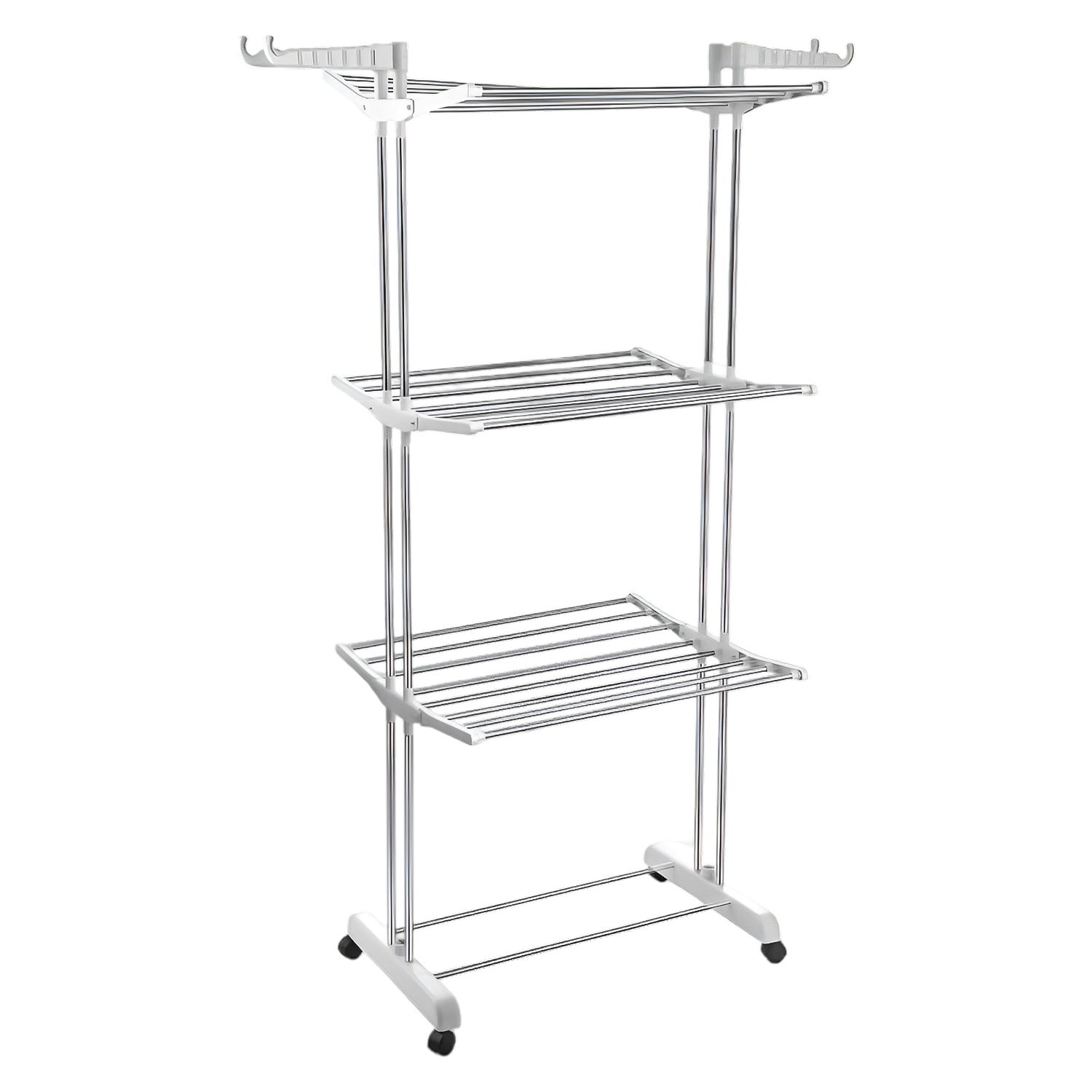 Cloth Drying Stand – 3-Tier Foldable Stainless Steel with Wheels