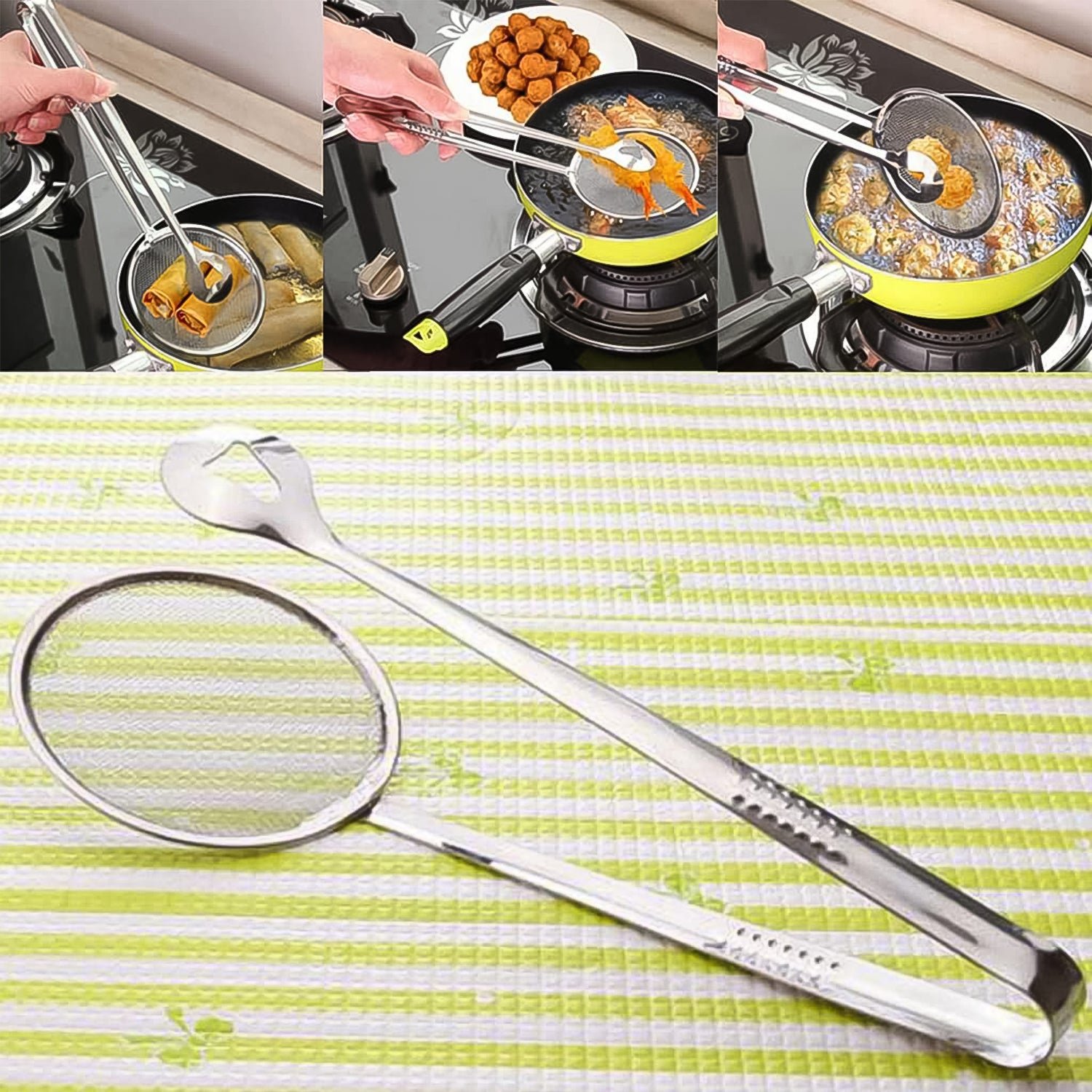Frying Filter Spoon – 2-in-1 Stainless Steel with Clip | Quickslice