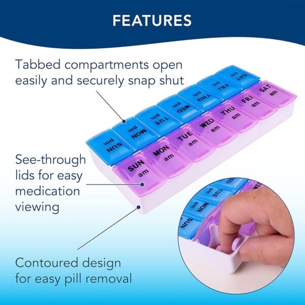 Weekly Pill Organizer – 14 Compartments with Snap Lids