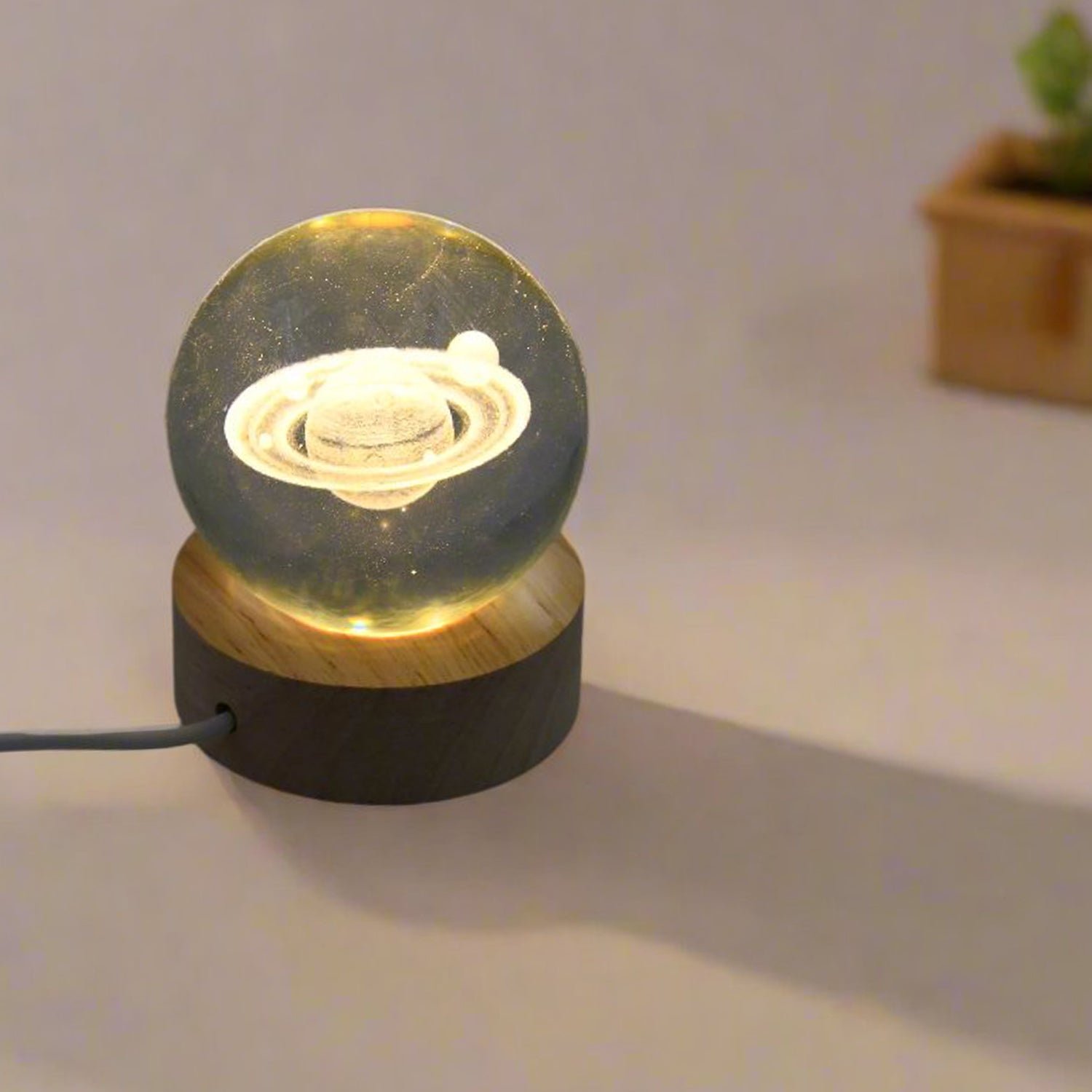 Astronaut Crystal Ball Lamp – 3D Night Light with Wood Base | Indo Glow