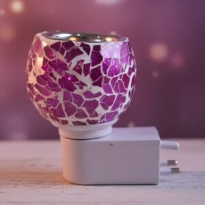 Plug-In Aroma Diffuser Lamp – Purple Mosaic Glass Night Light