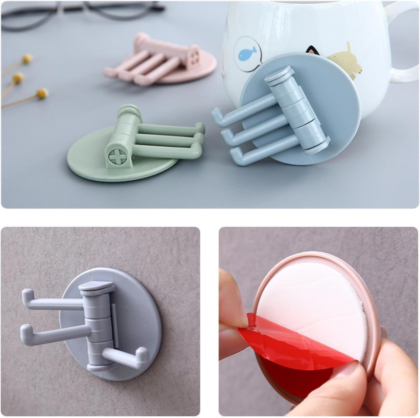 Punch-Free Sticky Hook – 3-Hook Rotating Organizer | GlimmerHome