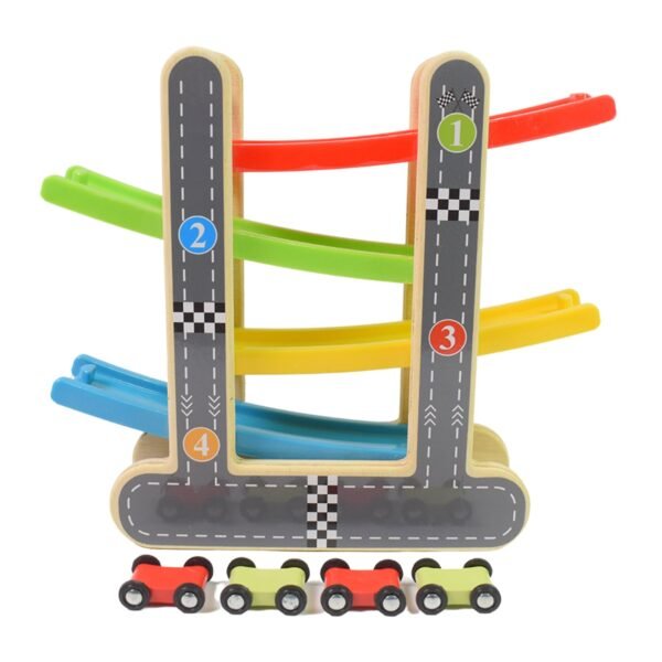 Wooden Race Track – 4-Level Car Ramp Set for Toddlers | Action Legion