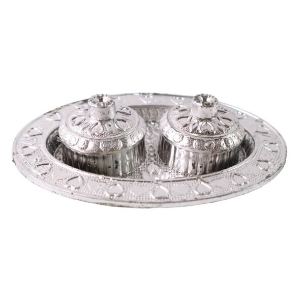 Oval Puja Thali with Kumkum Holders – Traditional & Durable Design