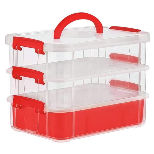 Transparent 3-Layer Storage Box with Handle and Lock Clips
