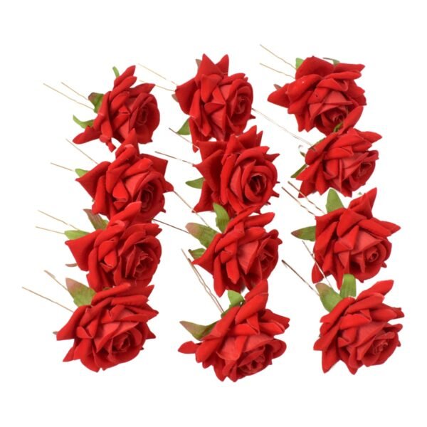 Red Rose Hair Clip – 12 Pc Bridal Flower Pins for Women | Calm & Curl