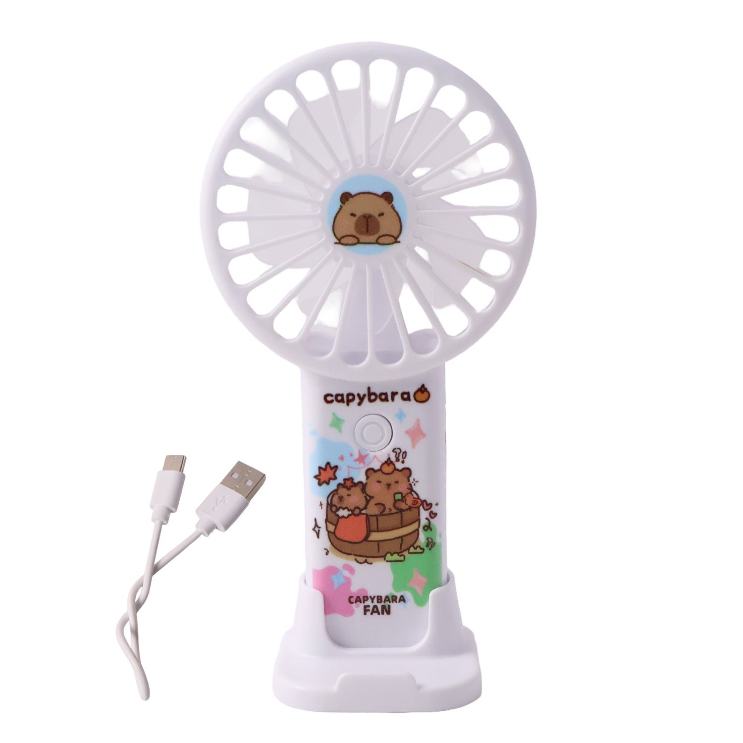 Rechargeable Handheld Fan – Cute Cartoon Capybara with USB Stand