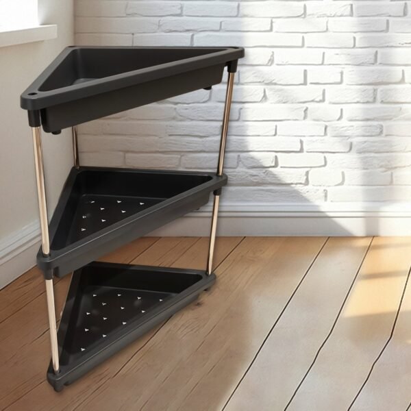 Plastic Corner Storage Rack – 3-Layer Space-Saving Shelf