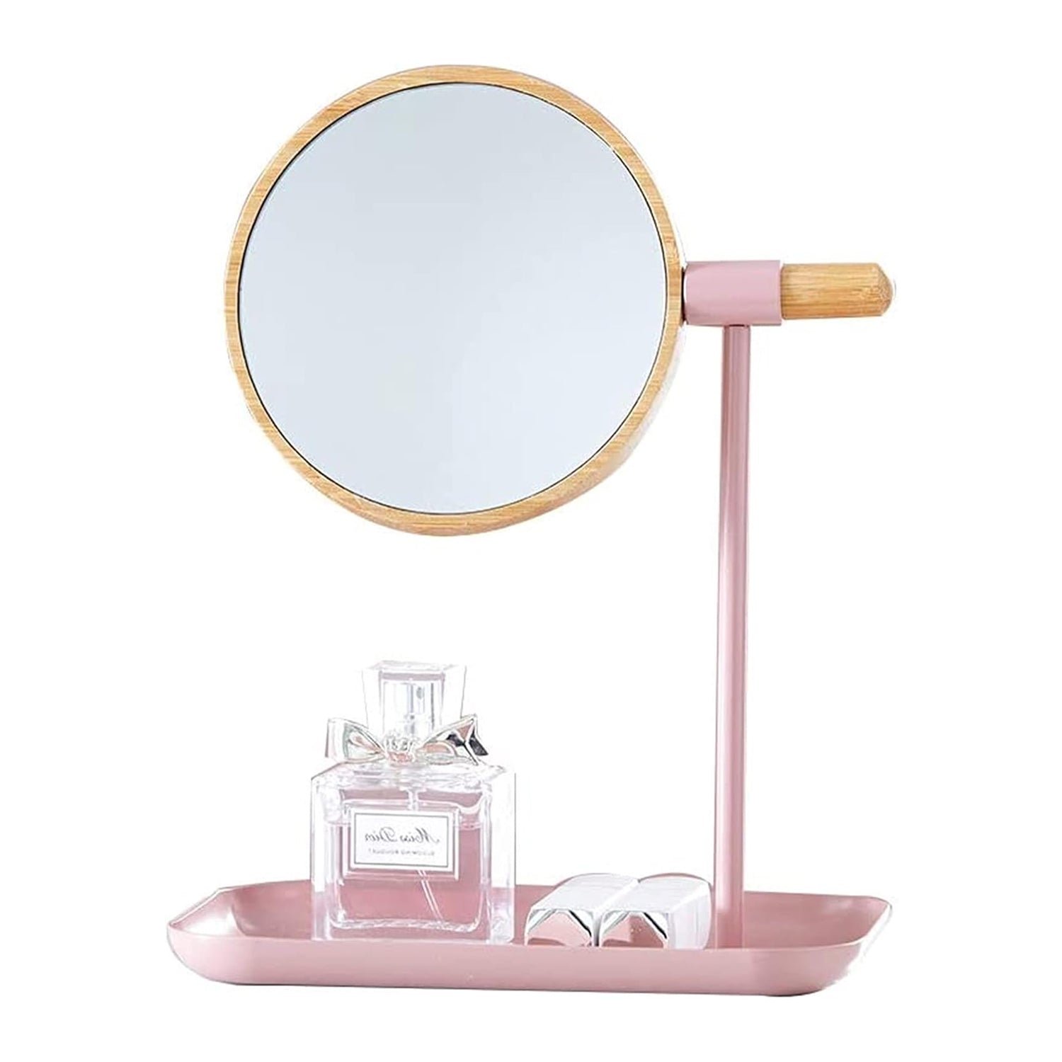 Tabletop Makeup Mirror – Modern Round Frame with Wooden Finish