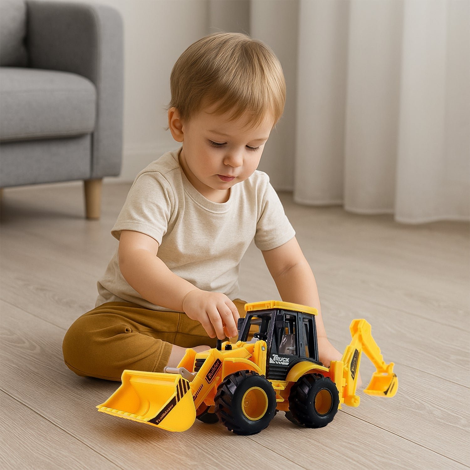 JCB Style Backhoe Loader Toy – Friction Powered Fun for Kids
