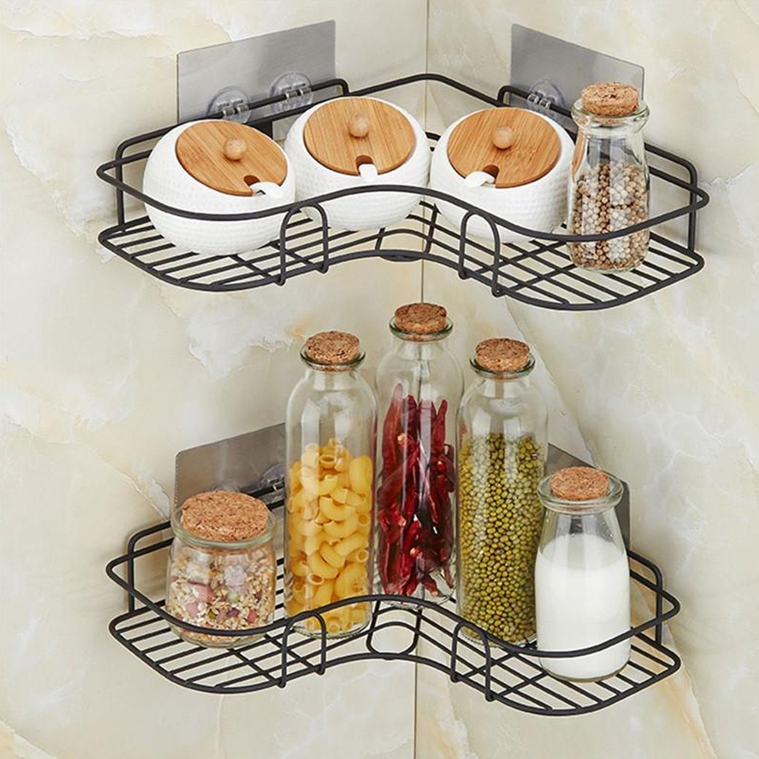 Corner Shelf Organiser – Stainless Steel Self-Adhesive | Bathora