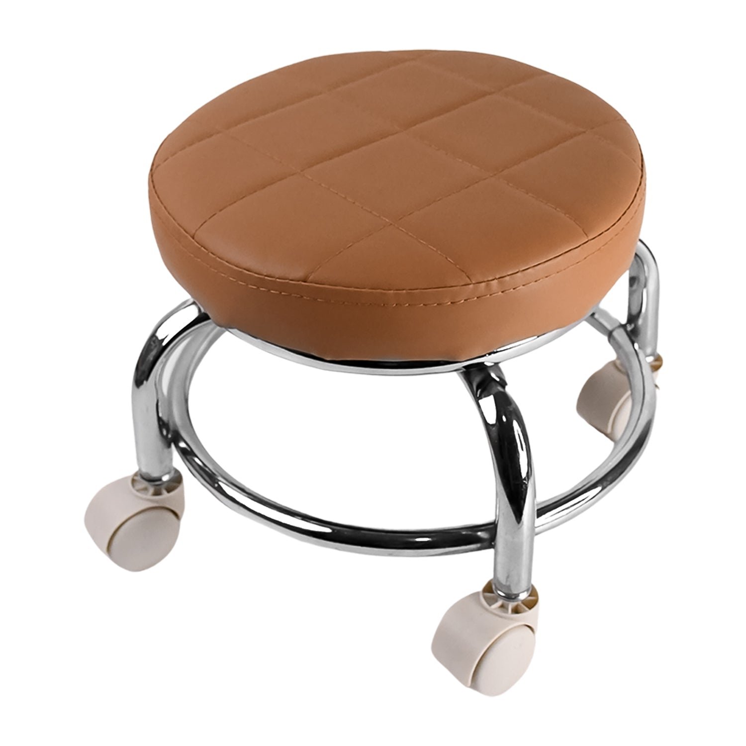 Rolling Stool with Steel Base & Cushioned Seat – Indo Glow