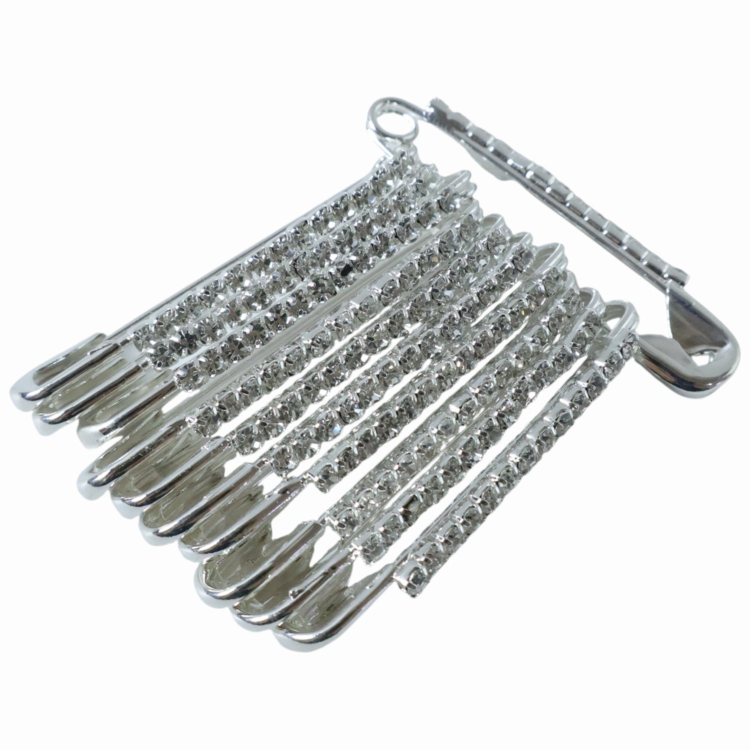 Silver Safety Pin Brooch Set – Elegant Crystal Accent 12 Pc