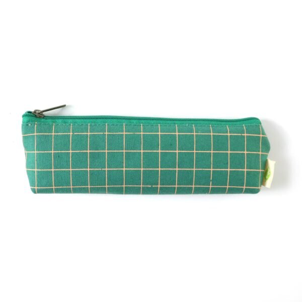 Green Grid Printed Pencil Pouch – Stylish & Compact Organizer