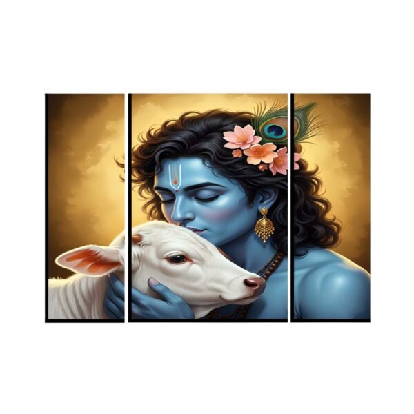 Krishna N Cow Wall Art – Vibrant 3 Panel MDF Design for Home