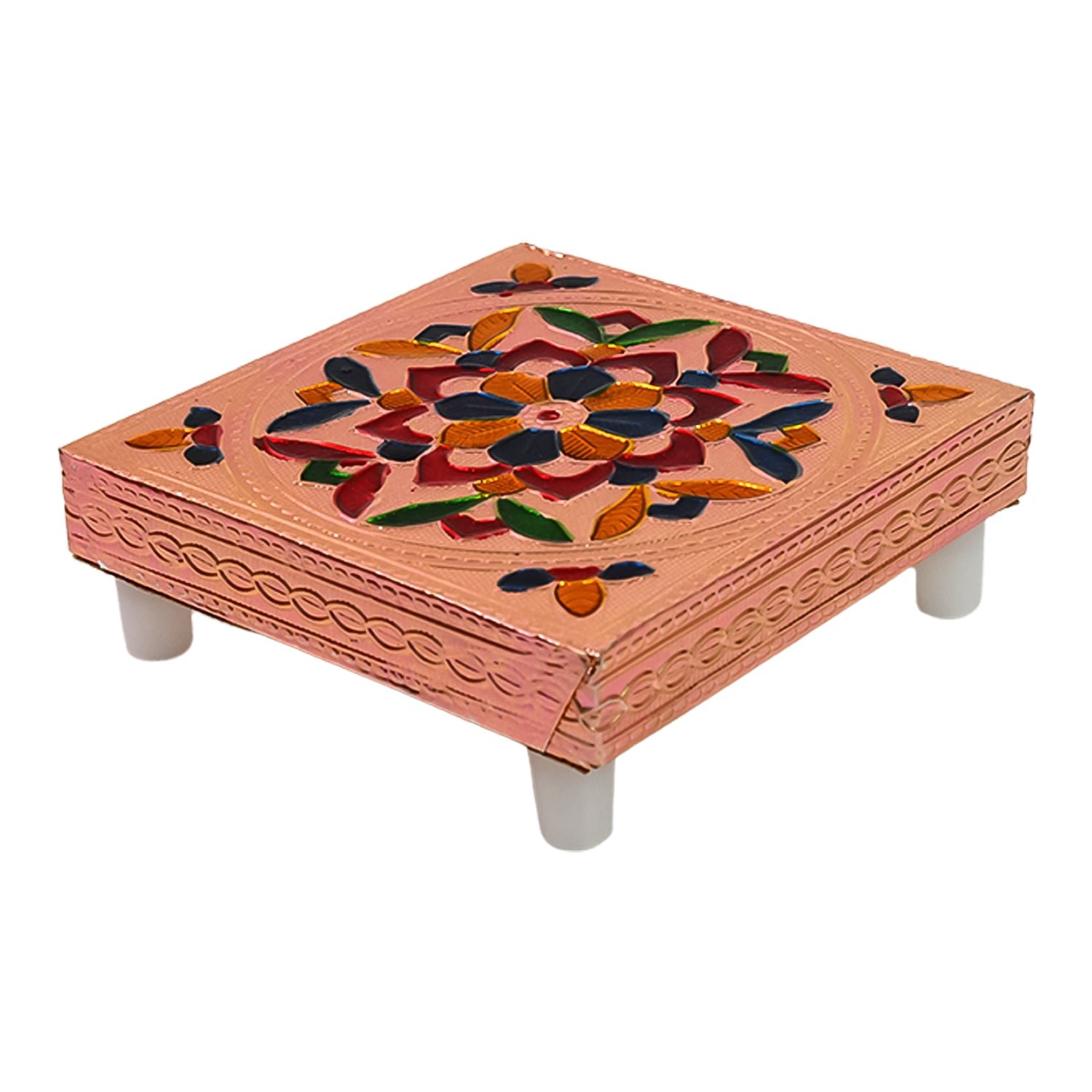 Meenakari Puja Chowki – Handcrafted Wooden Bajot Set | VoltDesk