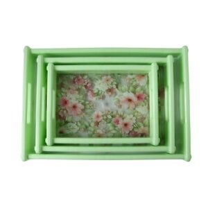 Serving Tray Set – Elegant Floral Design with Side Handles