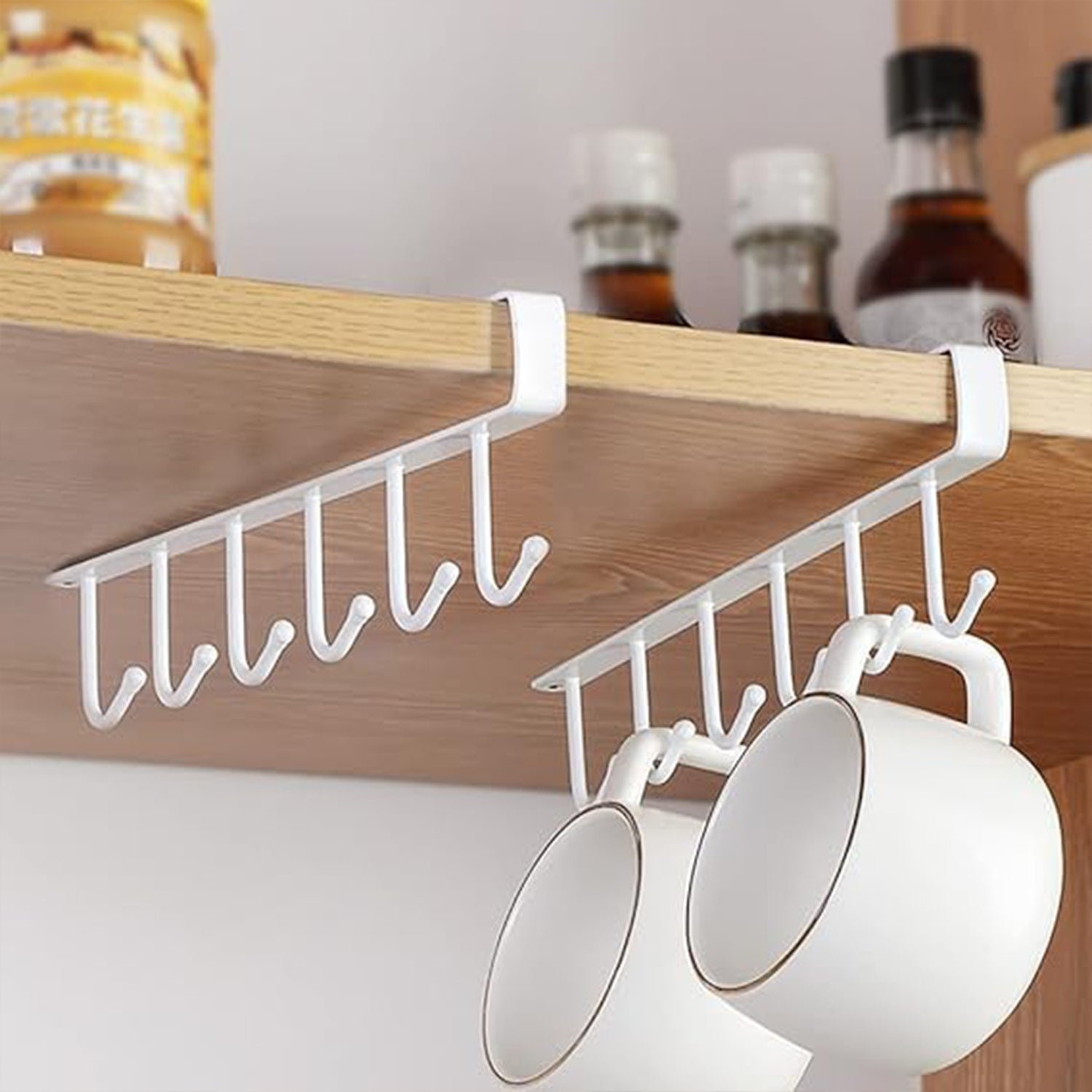 Metal Under-Shelf Storage Rack – 6 Hooks for Easy Organization