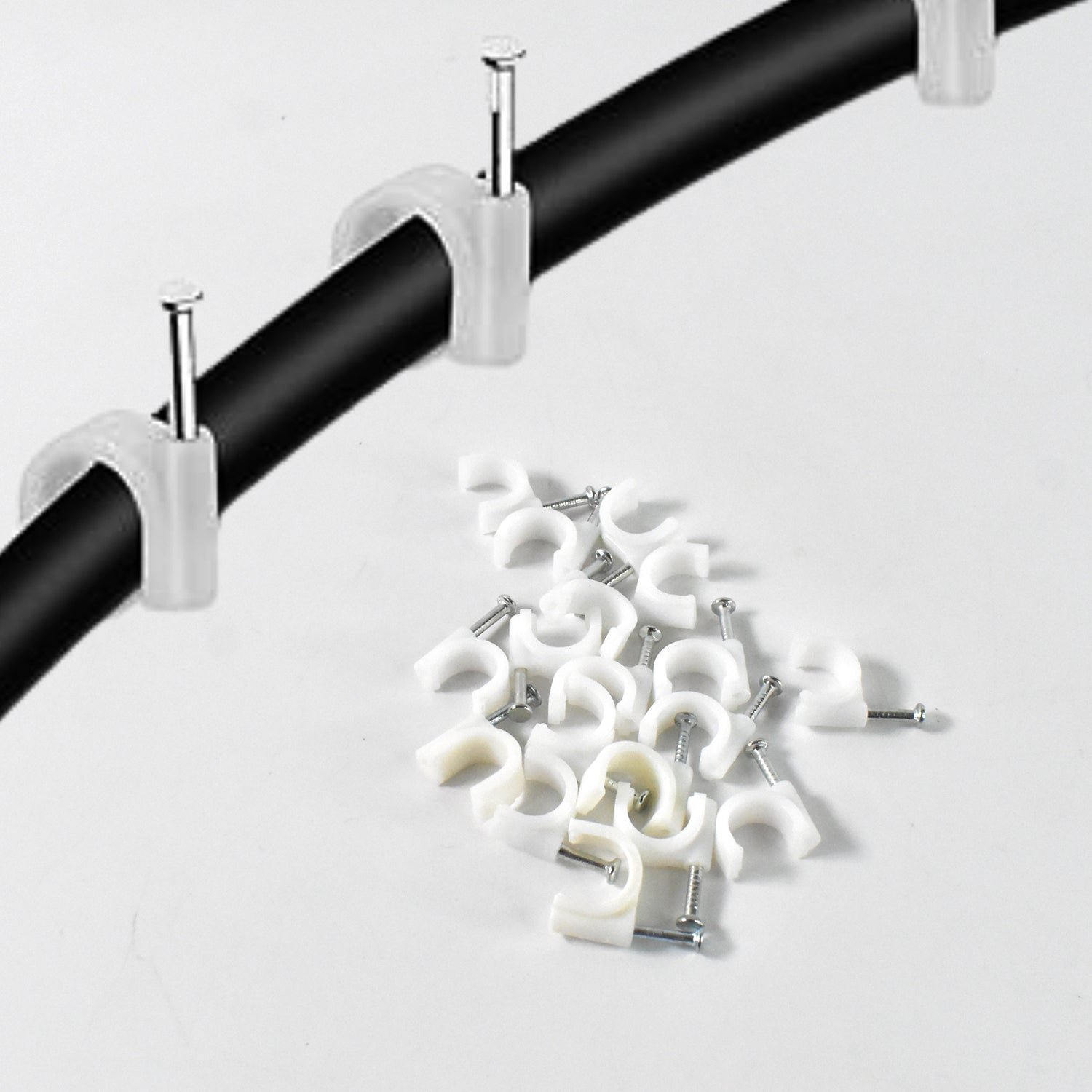 Plastic Cable Clips – Durable Steel Nail Wire Holders, 20 Pcs
