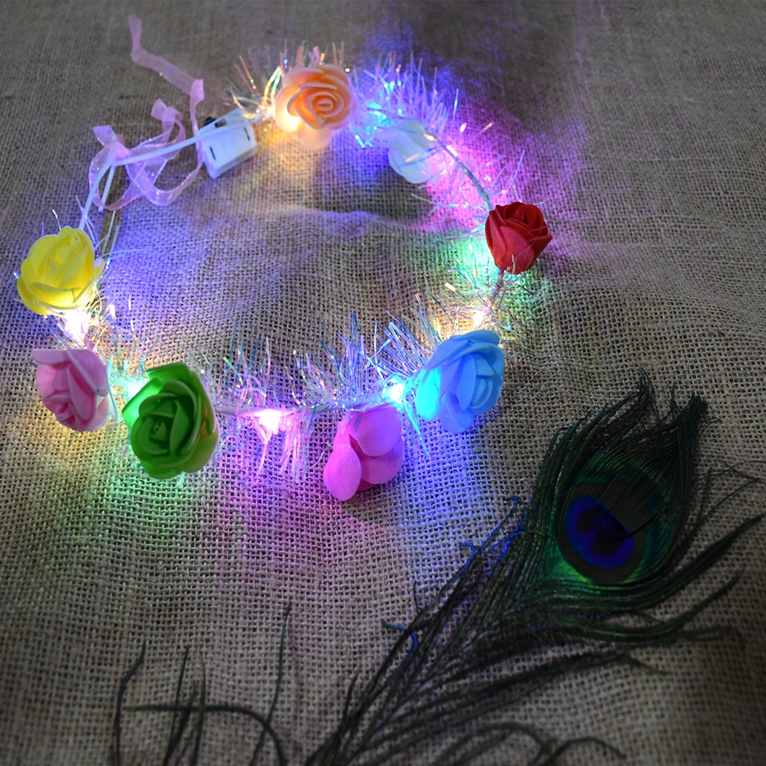 LED Flower Crown Headband – Multicolor Light-Up Roses