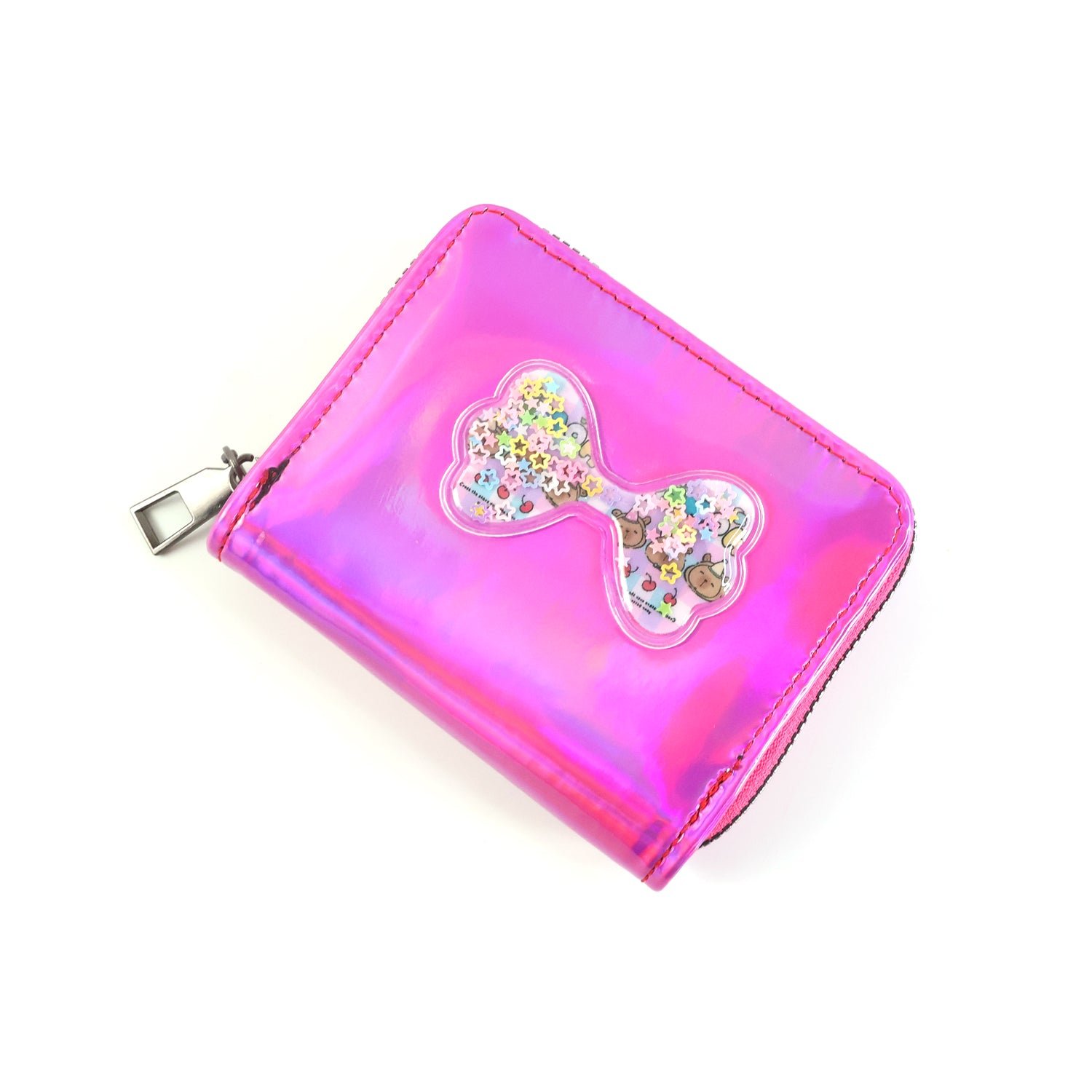 Kids Wallet – Vibrant Holographic Zip Closure with Glitter Bow