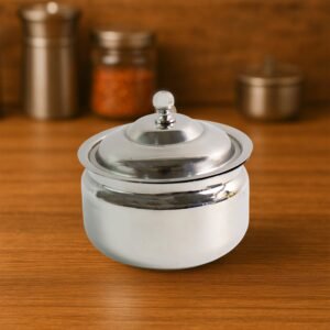 Stainless Steel Ghee Pot with Lid & Spoon – Mirror Finish