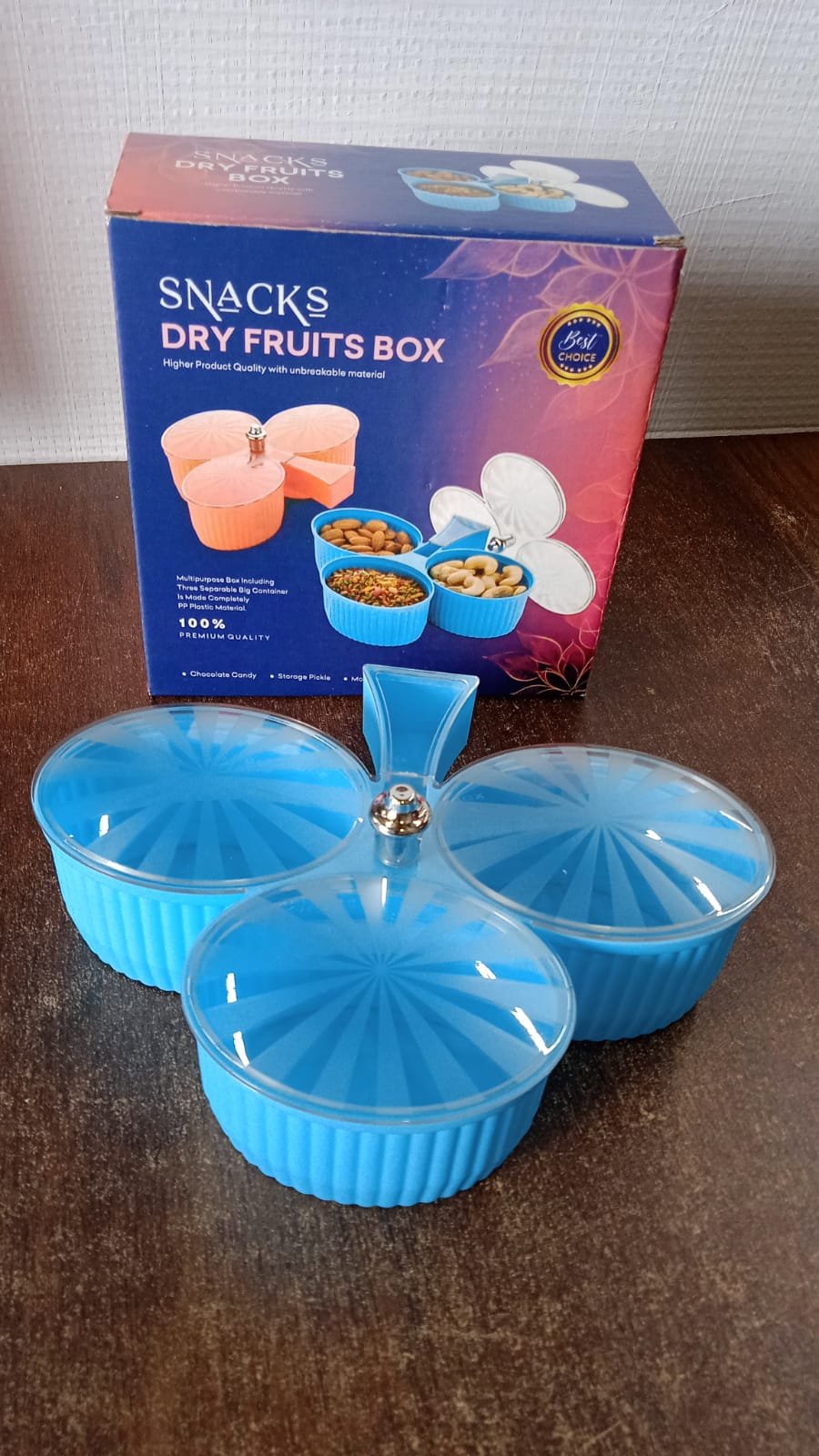 3-Compartment Revolving Dry Fruit Box – Stylish Snack Organizer
