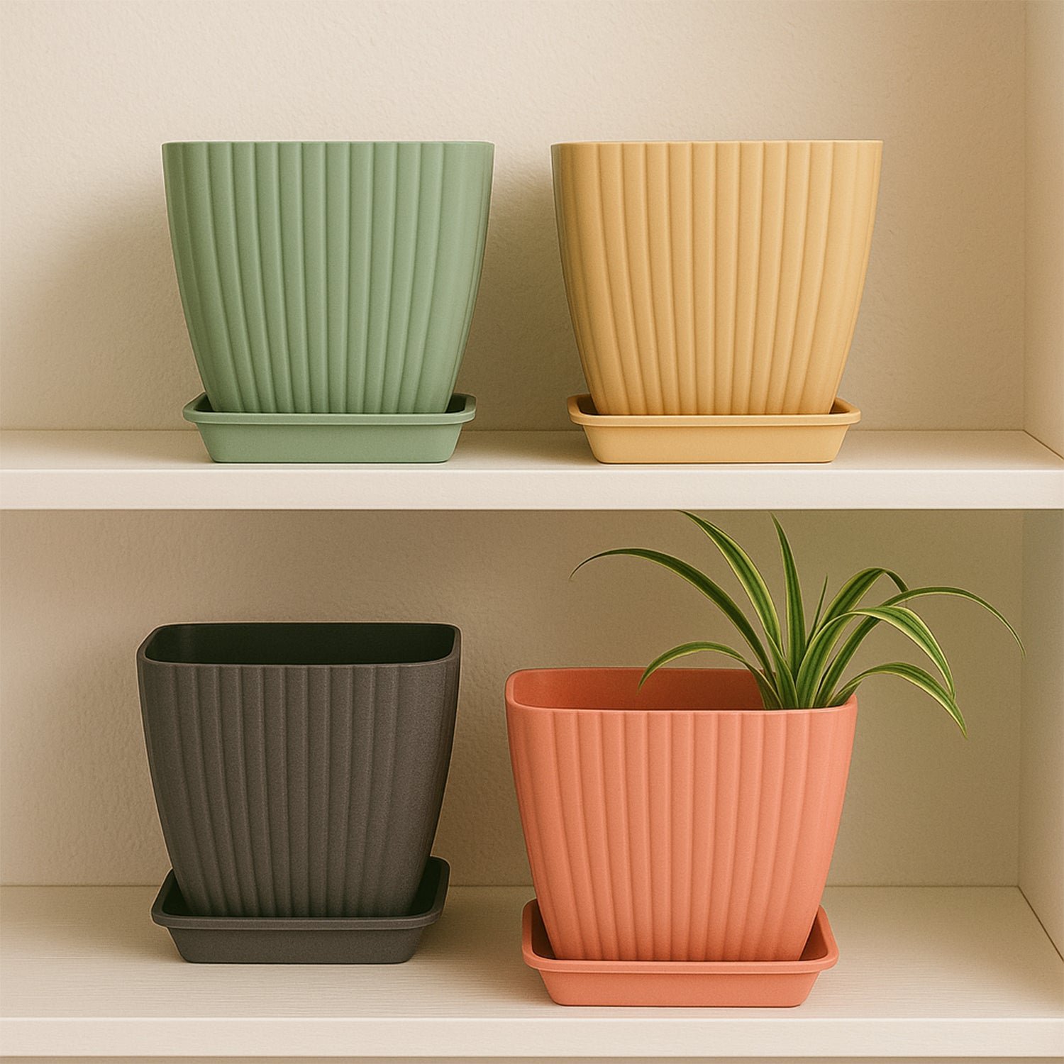 Square Plastic Flower Pots Set of 5 – Durable Lightweight Planters