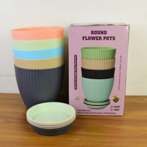 Plastic Flower Pot Set – Round 5 Pcs with Tray |
