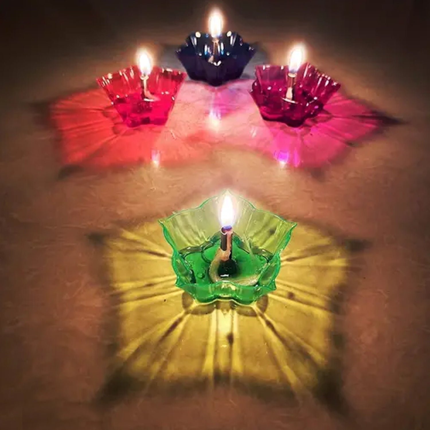 Reflection Diya Set – Colourful Plastic Diyas (12 Pcs) | Indo Glow
