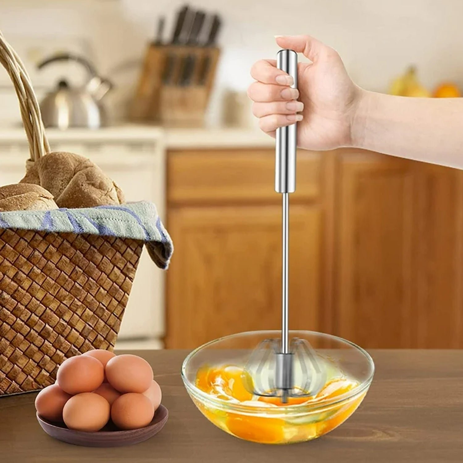 Stainless Steel Egg Whisk – Hand Push Rotary | Quickslice