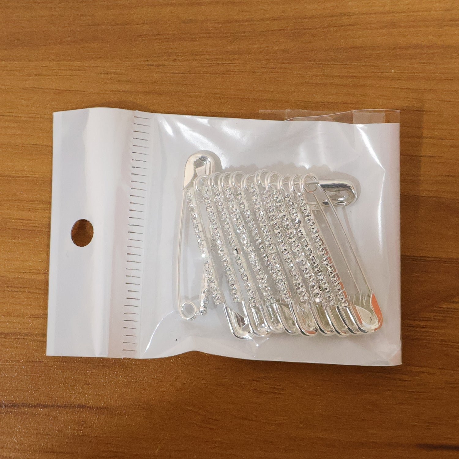 Silver Safety Pin Brooch Set – Elegant Crystal Accent 12 Pc