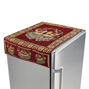 Cotton Fridge Top Cover – Peacock Design with Pockets | Dabster