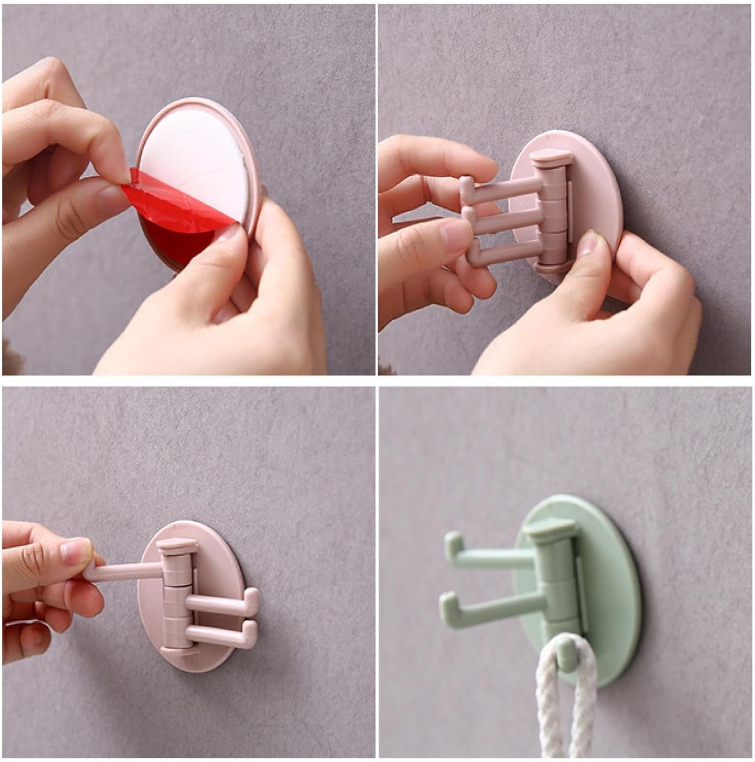 Punch-Free Sticky Hook – 3-Hook Rotating Organizer | GlimmerHome