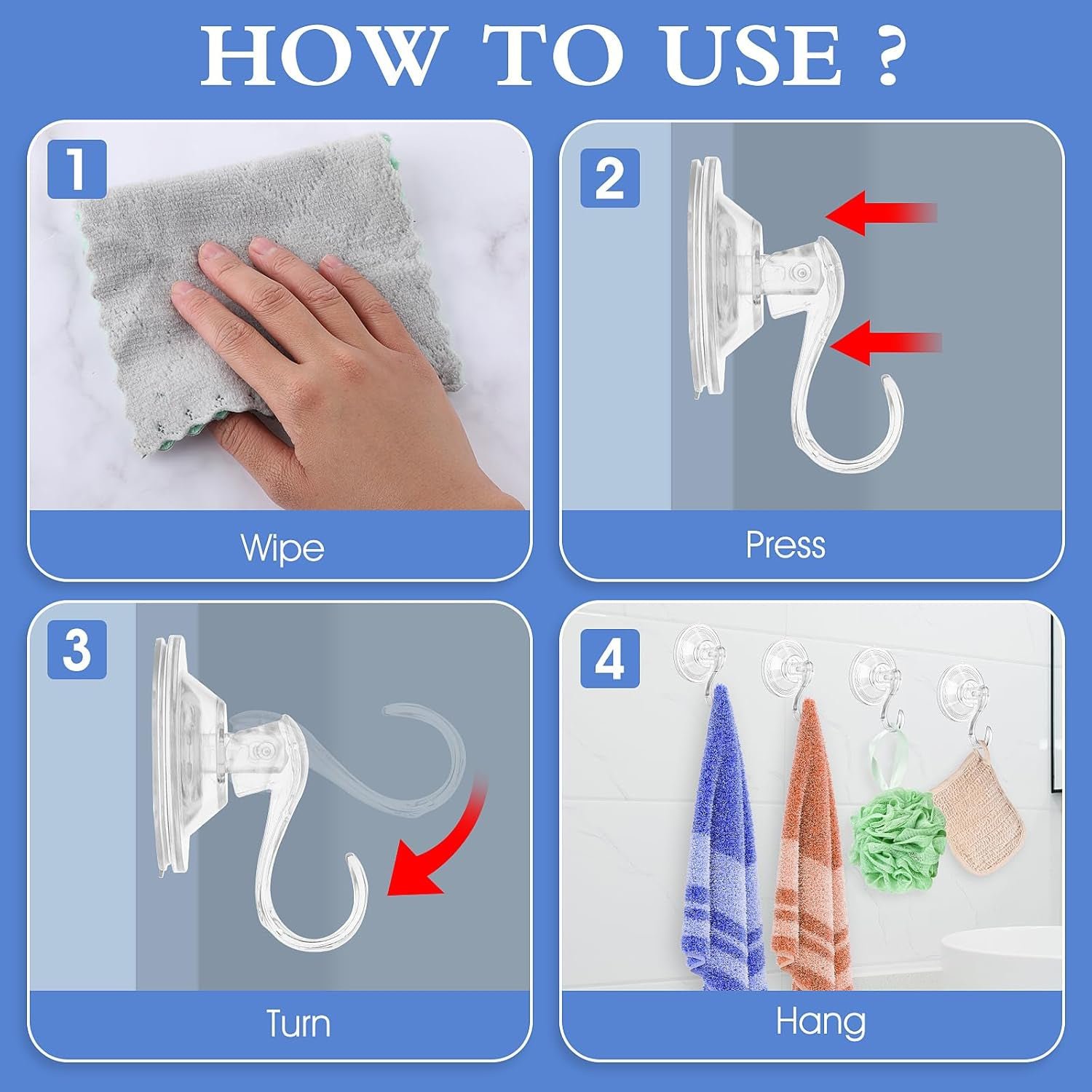 Plastic Suction Cup Hooks – Strong Hold & Reusable 4-Pc Set