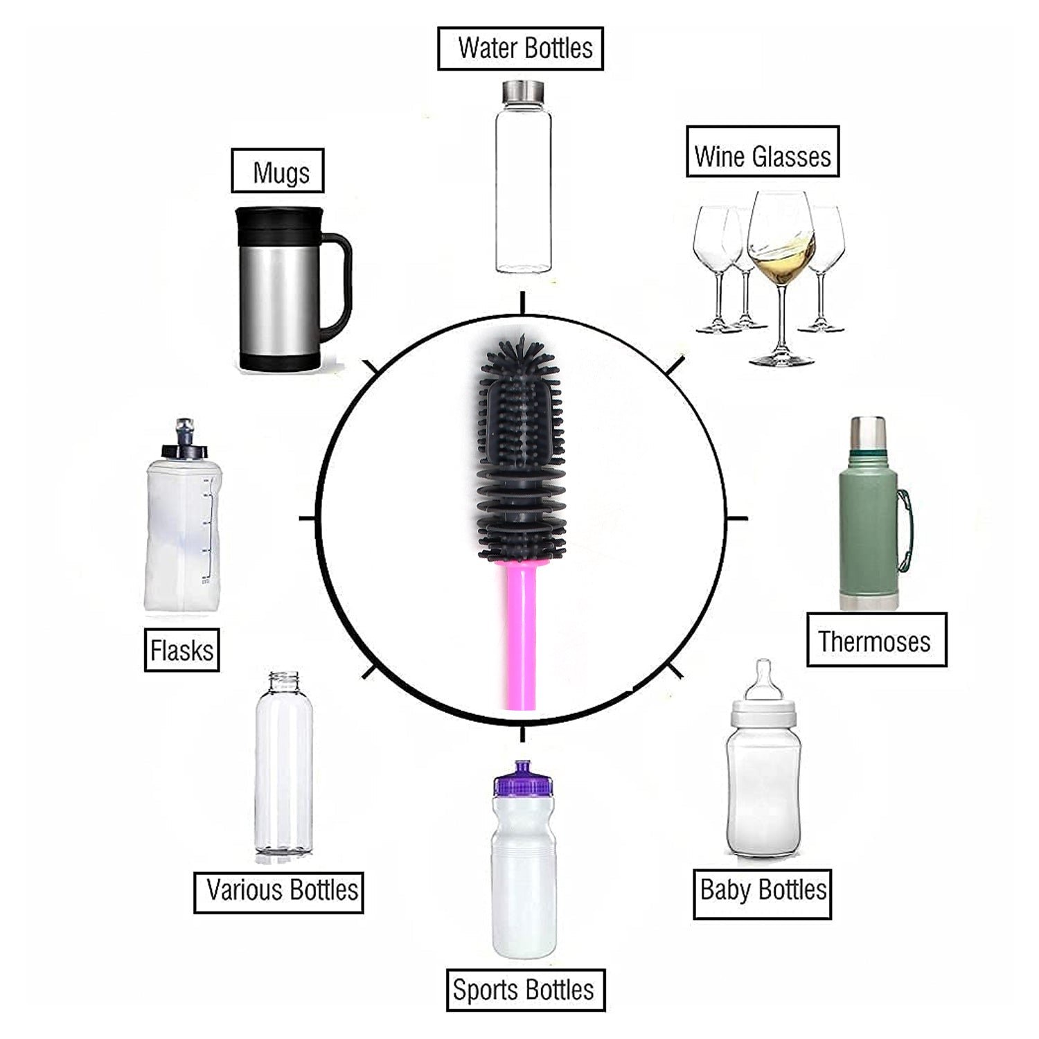 Bottle Cleaning Brush – Long Handle Silicone for Narrow Neck | Velvet Wipe