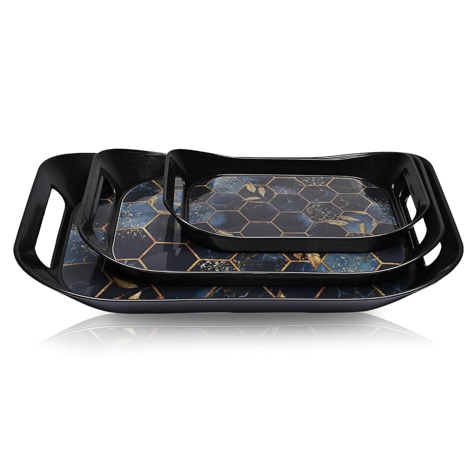 Plastic Serving Tray Set – Elegant Hexagonal 3-Piece Combo