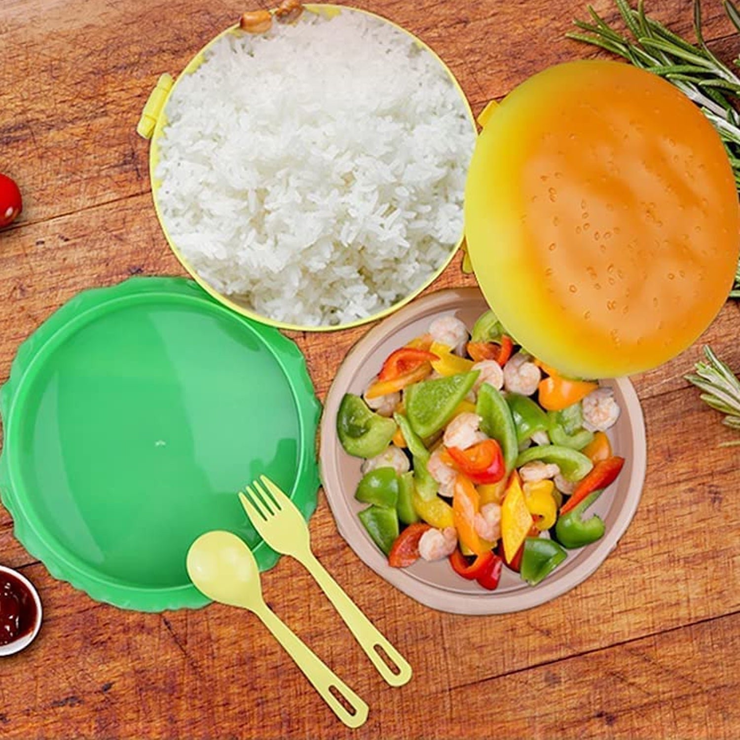 Burger Shape Lunch Box – Double Layer 1000ml for Kids | Lunchie Bunchie