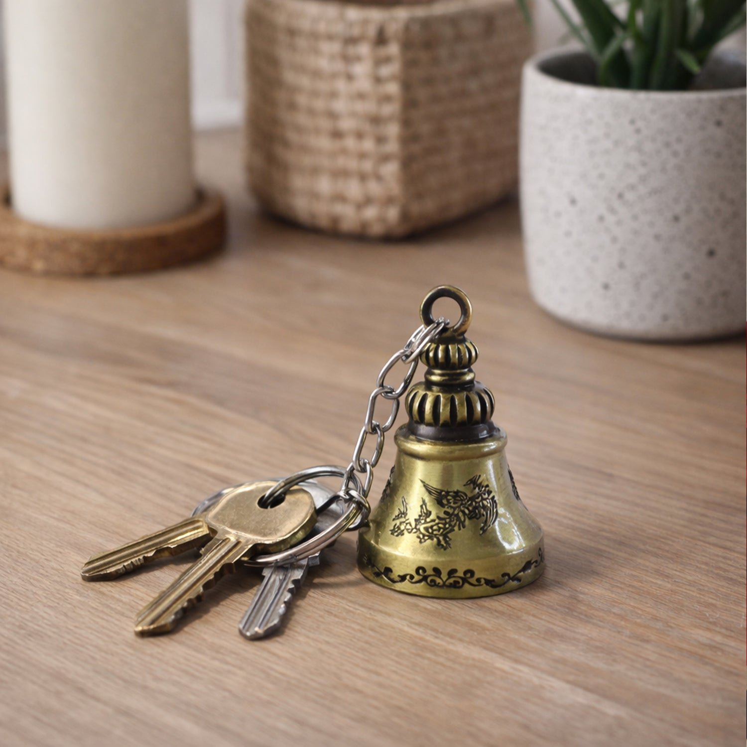 Temple Bell Keychain – Spiritual Metal Charm for Keys and Bags