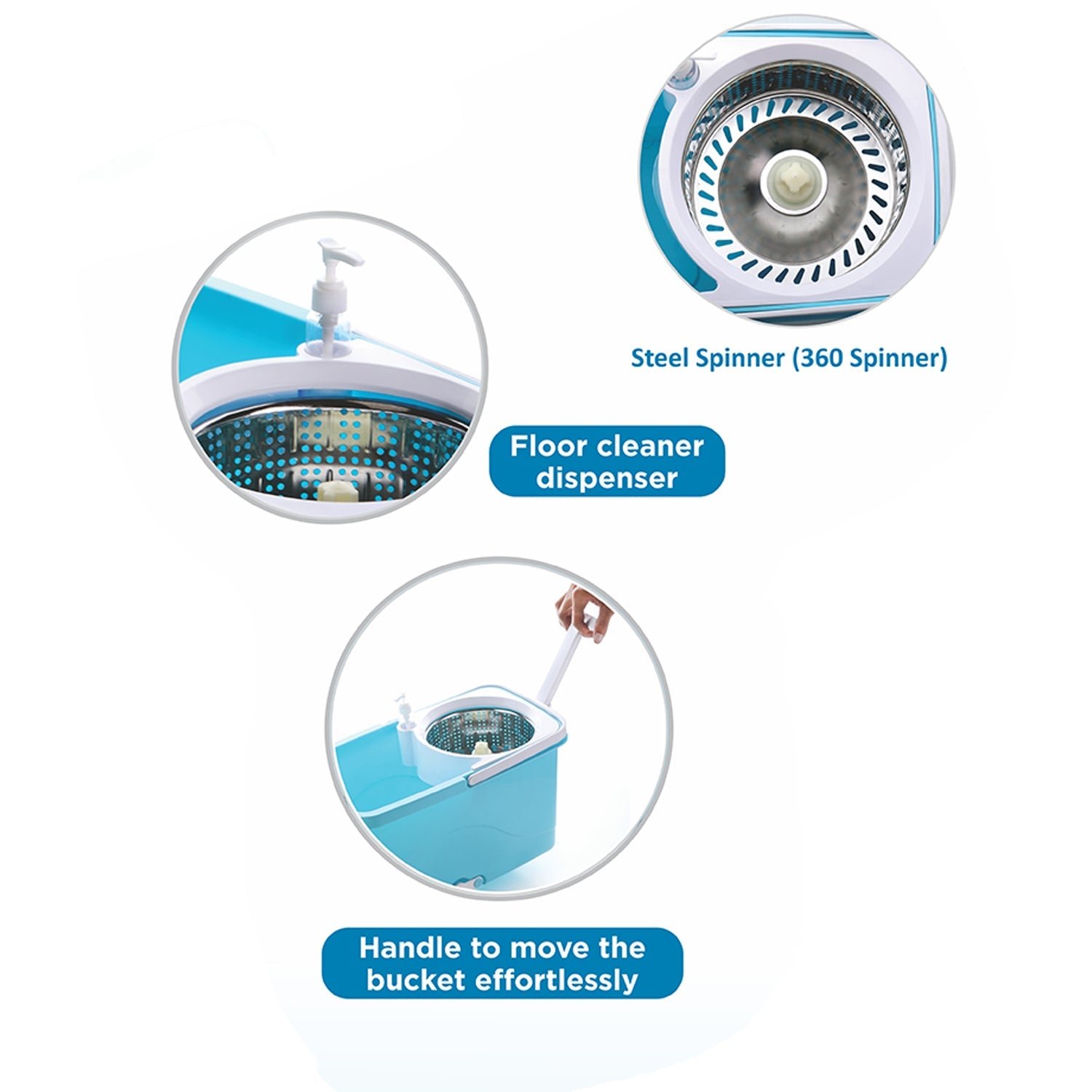 360 Spin Mop with Wheels – Microfiber, Auto-Fold Handle | Ganesh