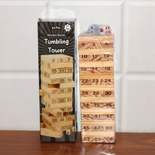 06_9b226083-6f29-4707-b1cc-0206aed5d16d Wooden Tumbling Tower Game – 54 Numbered Blocks & Dice Set