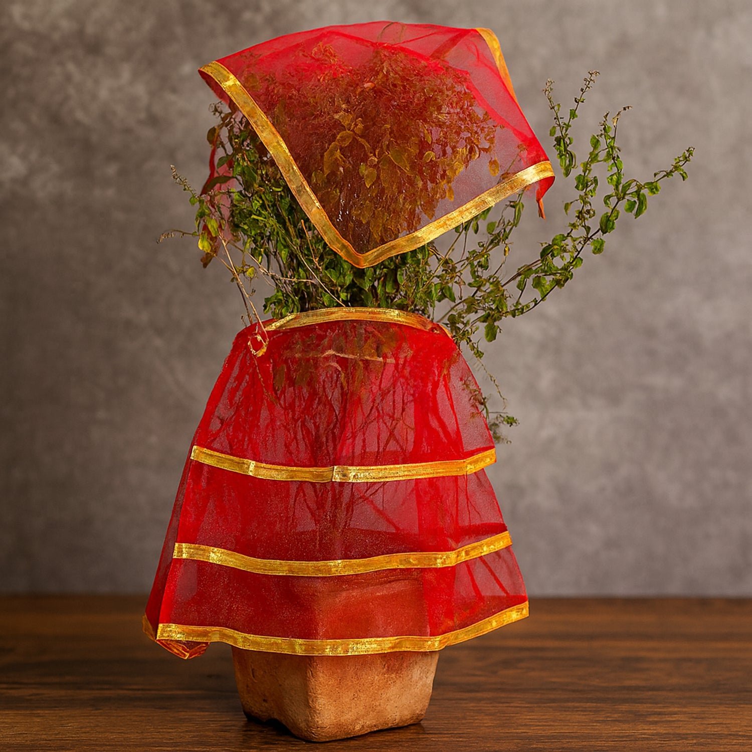Tulsi Vastra Pooja Cloth – 2-Piece Premium Red Set with Gold Border
