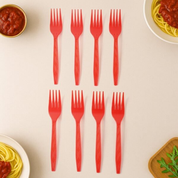 Red Disposable Plastic Forks – Durable & Reusable 8 Pack
