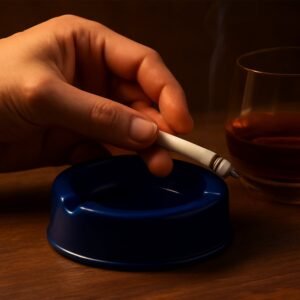 Dark Blue Plastic Ashtray – Durable Smokeless 3-Slot Design