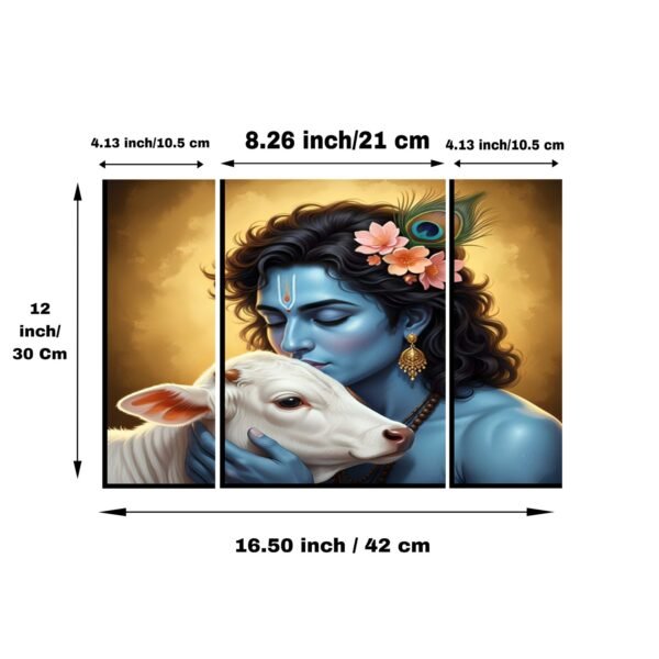 Krishna N Cow Wall Art – Vibrant 3 Panel MDF Design for Home