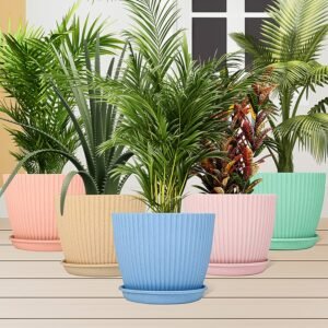 Plastic Flower Pot Set – 5 Durable Planters with Trays | Indo Glow