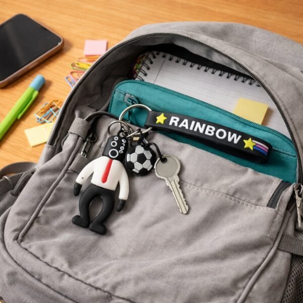 Rainbow Keychain – Colorful Cartoon Football Boy Accessory