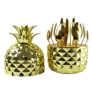 Gold Stainless Steel Cutlery Set – Luxury 24-Piece with Pineapple Stand